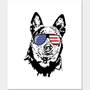 Australian Cattle Dog Blue Heeler American Flag Sunglasses Posters and Art